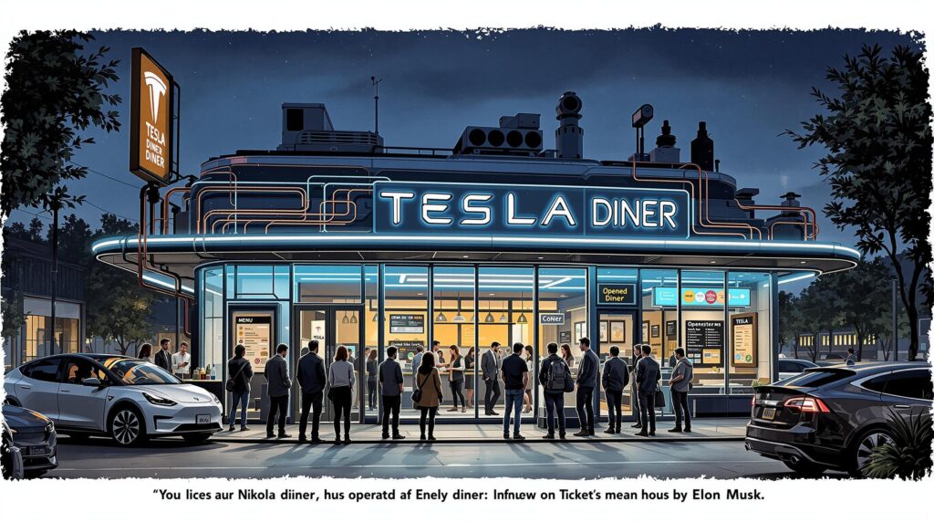 le diner inspiré par elon musk et la marque tesla, ouvert récemment, réduit déjà son menu et restreint ses horaires d'ouverture, moins de trois semaines après son lancement à los angeles.