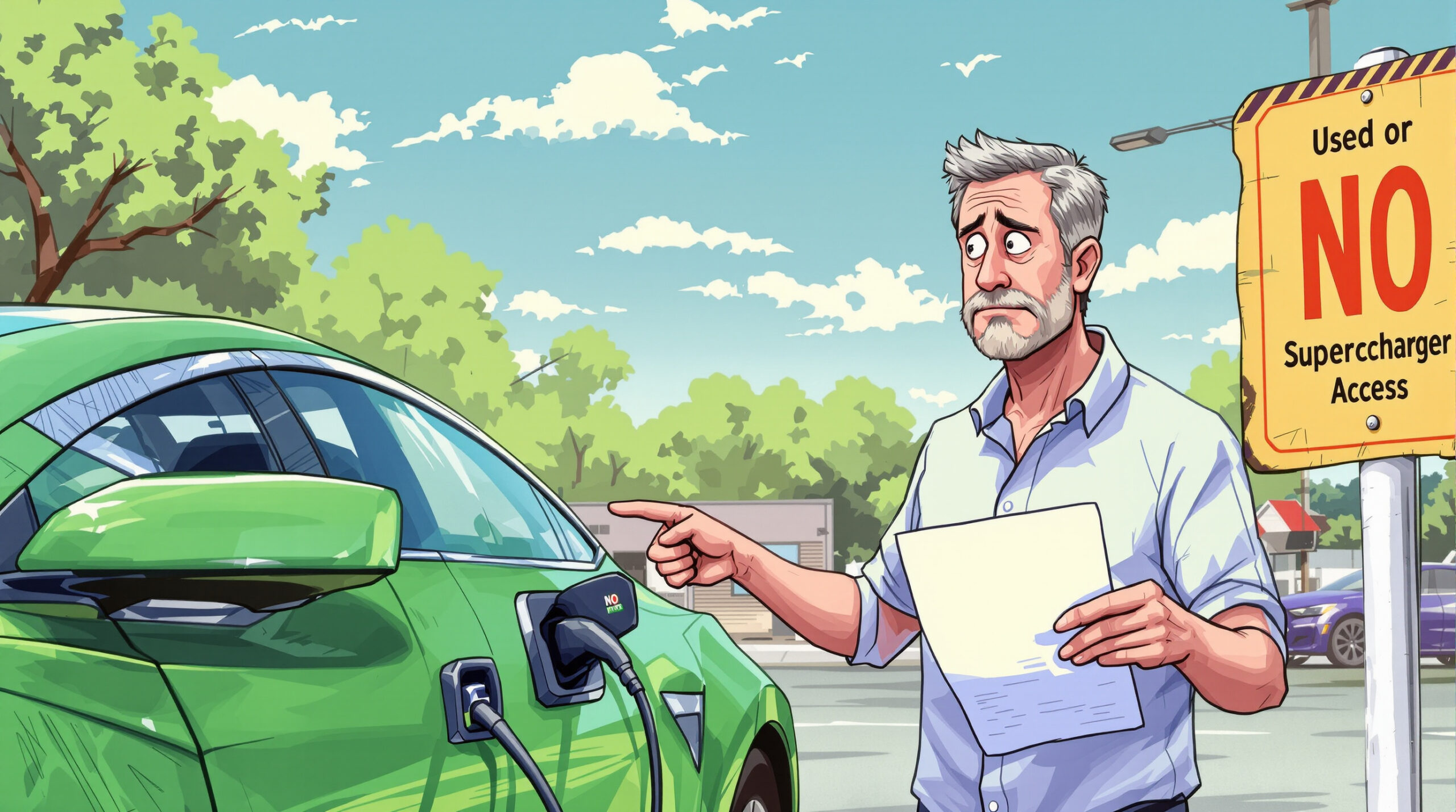 découvrez l'histoire d'un homme qui achète une tesla d'occasion, mais tombe des nues lorsqu'il apprend que sa voiture est exclue du réseau de superchargeurs. une mésaventure qui met en lumière les précautions à prendre lors de l'achat d'un véhicule électrique d'occasion.