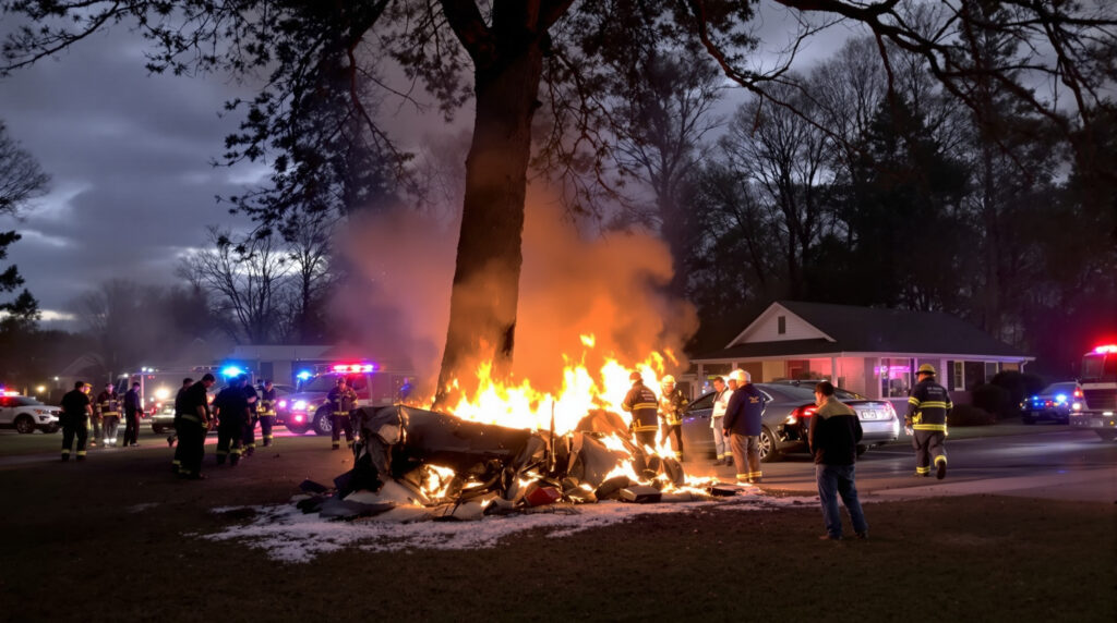 un grave accident à petersburg : une tesla en excès de vitesse percute un arbre, prend feu et embrase une maison, causant deux morts et deux blessés. enquête en cours sur les circonstances.
