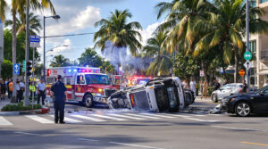à fort lauderdale, un conducteur a percuté un véhicule de secours, pris la fuite, puis renversé sa tesla, d'après les autorités locales.
