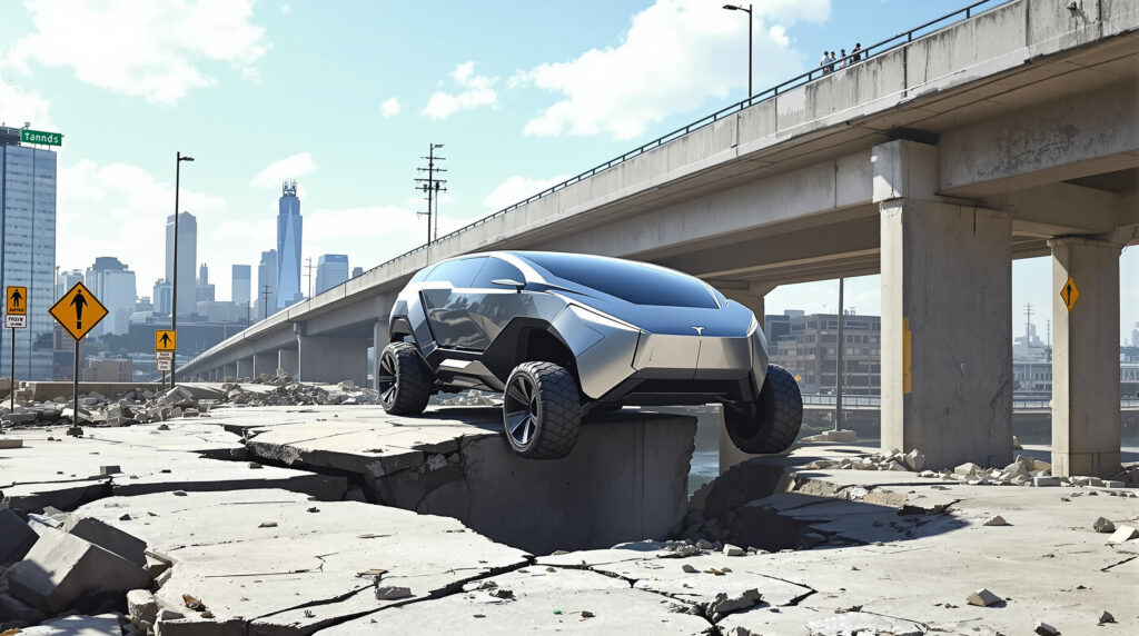 un cybertruck en mode autonome a frôlé la chute d’un viaduc, mettant en danger ses passagers. le conducteur porte plainte contre tesla suite à cet incident inquiétant.