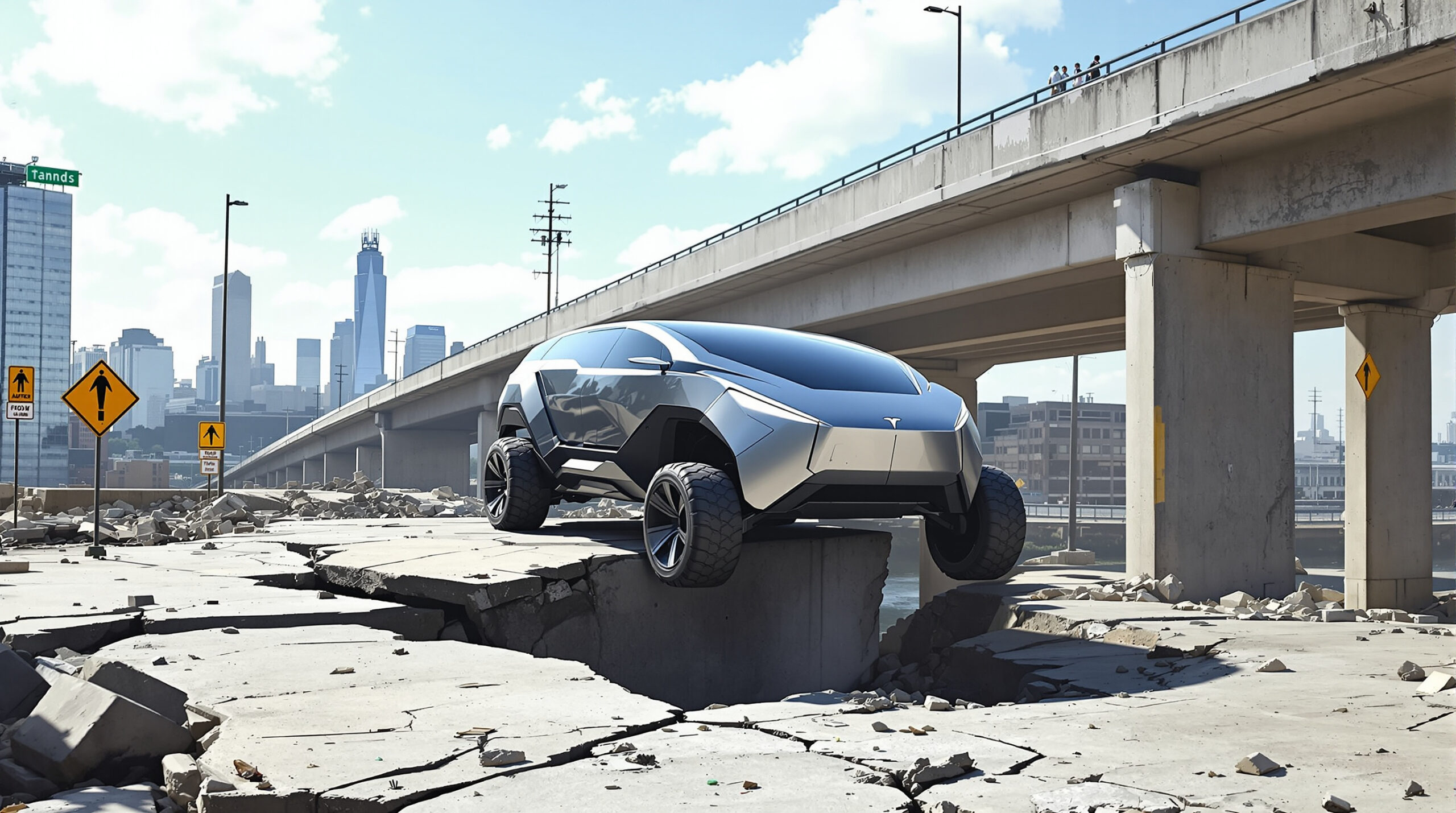 un cybertruck en mode autonome a frôlé la chute d’un viaduc, mettant en danger ses passagers. le conducteur porte plainte contre tesla suite à cet incident inquiétant.