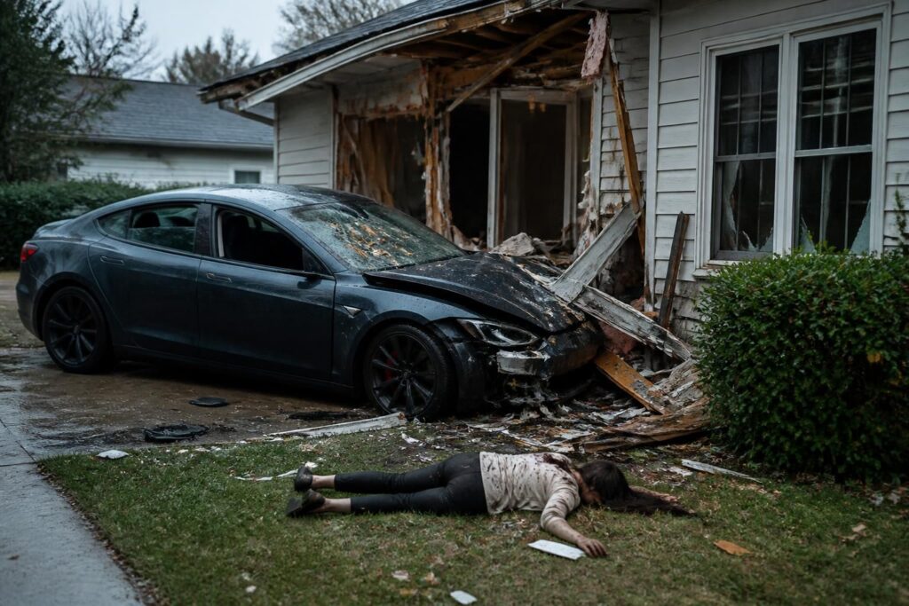 un accident tragique impliquant une tesla en mode assistance à la conduite a causé la mort d'une femme après que le véhicule a percuté une maison. enquête en cours pour comprendre les circonstances.