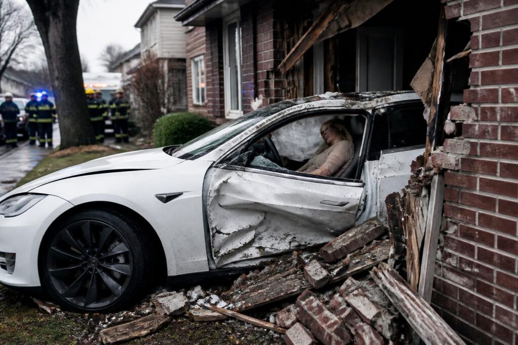 un accident tragique survient lorsqu'une tesla en mode autopilote percute une maison, causant la mort d'une femme. découvrez les détails de cet événement bouleversant.