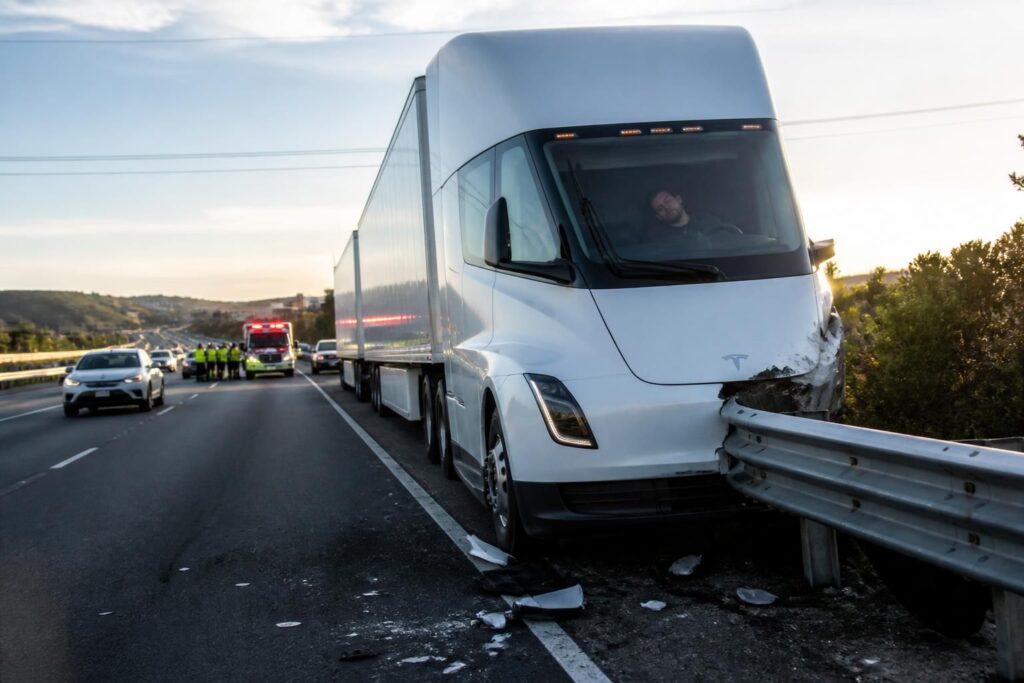 premier accident impliquant un tesla semi : un conducteur s'endort au volant, provoquant un incident majeur. découvrez les détails de cet événement inédit.