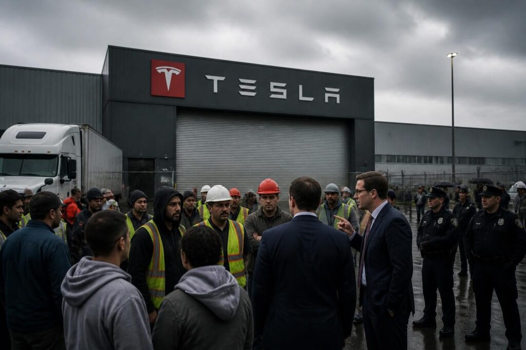tesla engage une action en justice contre un fournisseur suite à la fermeture d'une usine et un lock-out suspecté, menaçant de paralyser la production du constructeur automobile.