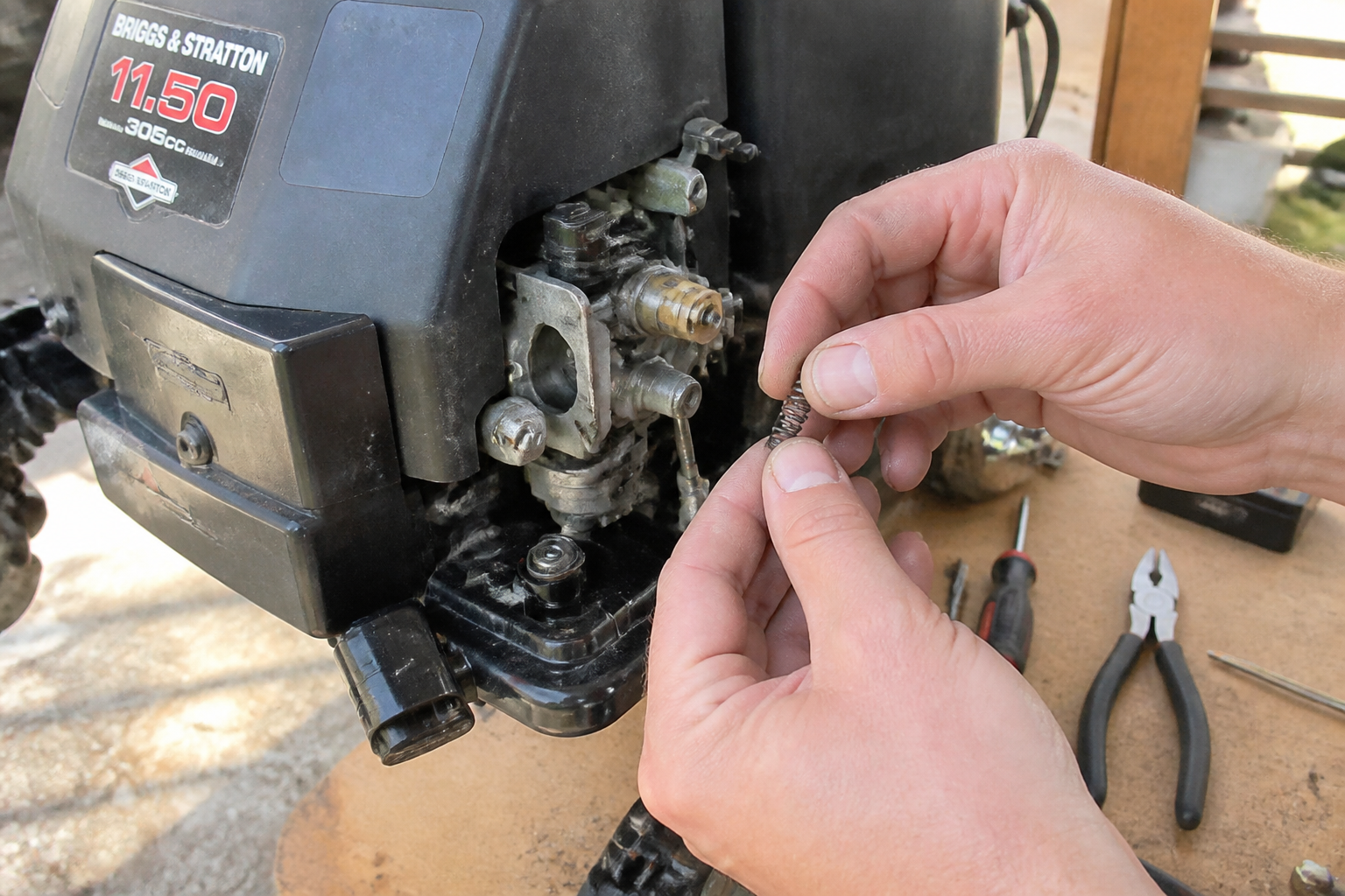 Ressort de carburateur Briggs & Stratton : astuce pour un montage sans erreur