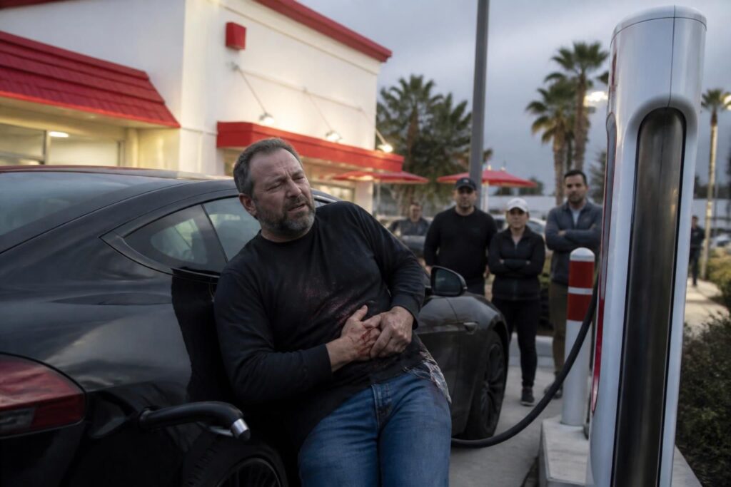 terry dudley, victime de la fusillade survenue chez in-n-out, a été blessé alors qu'il rechargeait sa tesla. découvrez les détails de cet incident tragique.