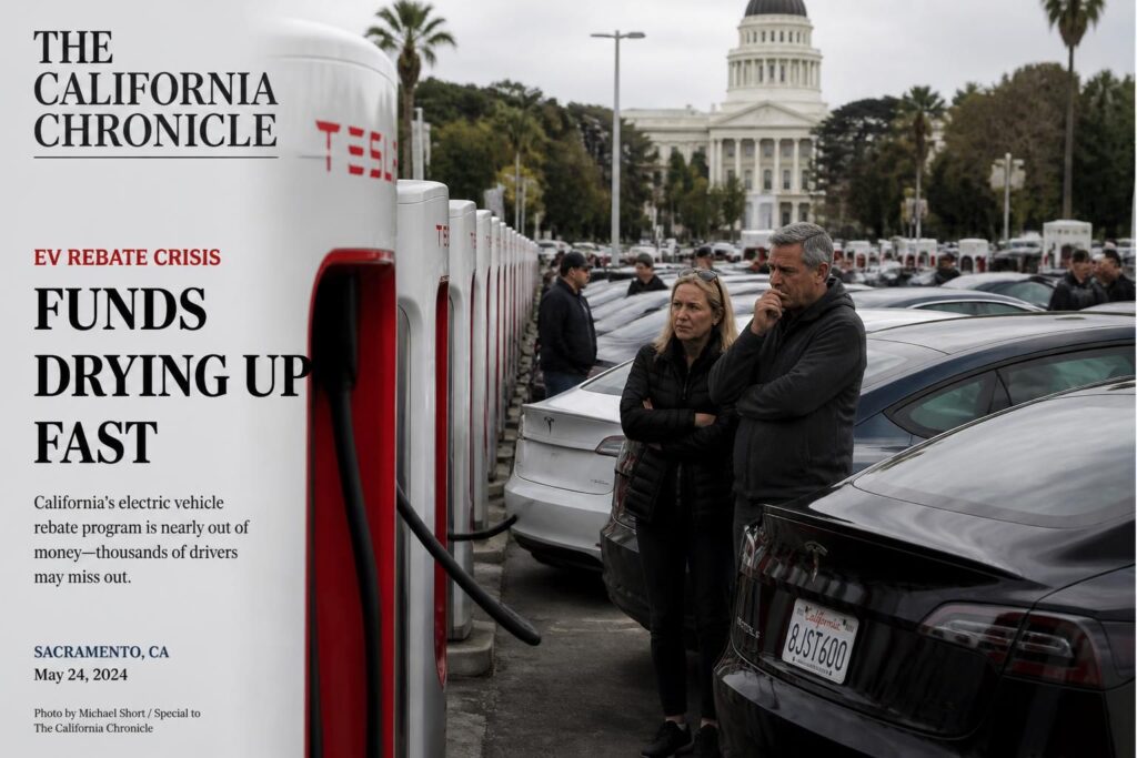 tesla épuise rapidement les fonds alloués par gavin newsom pour les réductions sur véhicules électriques, soulignant une forte demande et des enjeux importants pour la transition écologique.