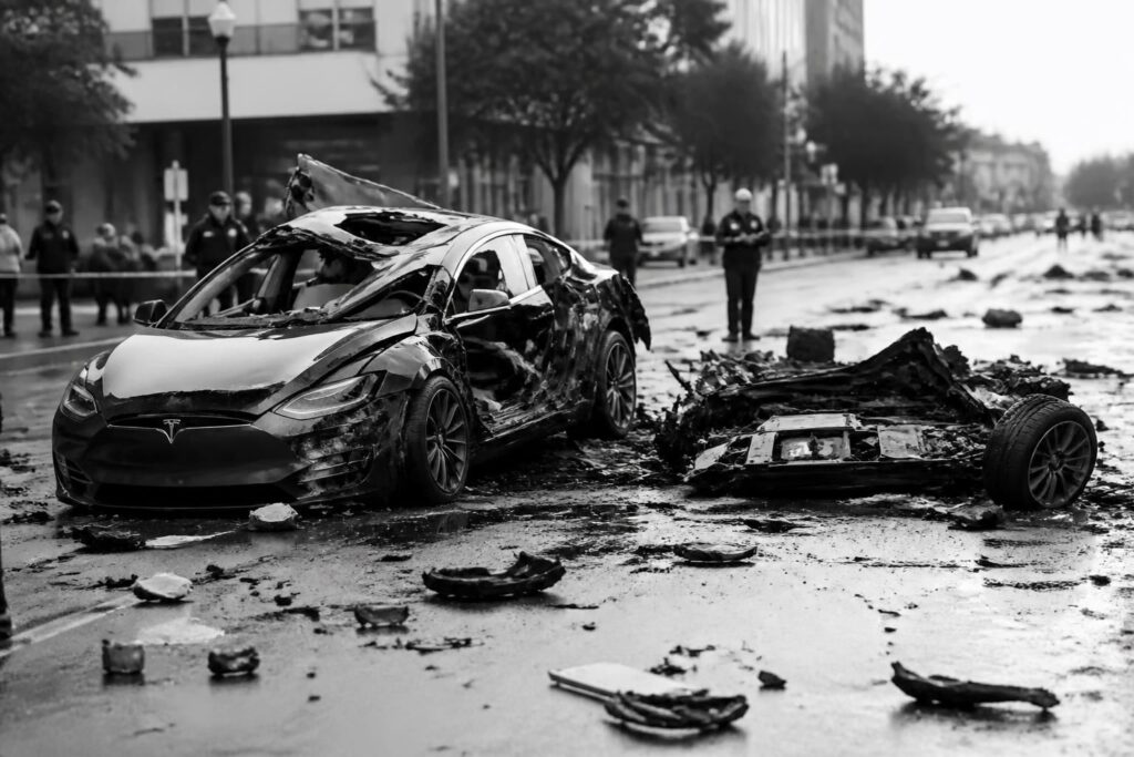 un véhicule tesla en mode pilote automatique a été impliqué dans un accident ayant entraîné la séparation du véhicule, soulevant des questions sur la sécurité de cette technologie.