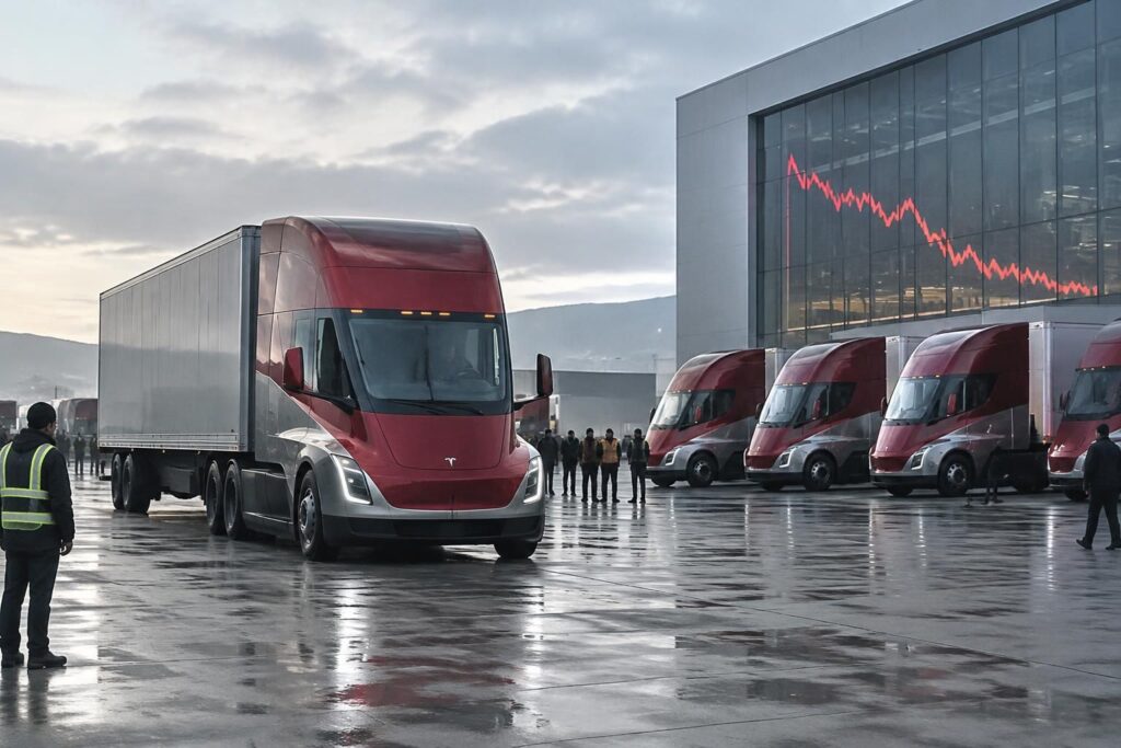 l’action tesla reste 25 % sous son plus haut historique alors que les premières livraisons du camion électrique semi commencent.