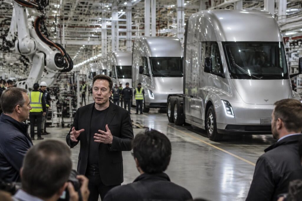 tesla lance la production à grande échelle de son camion électrique semi dans son usine du nevada, une annonce confirmée par elon musk.