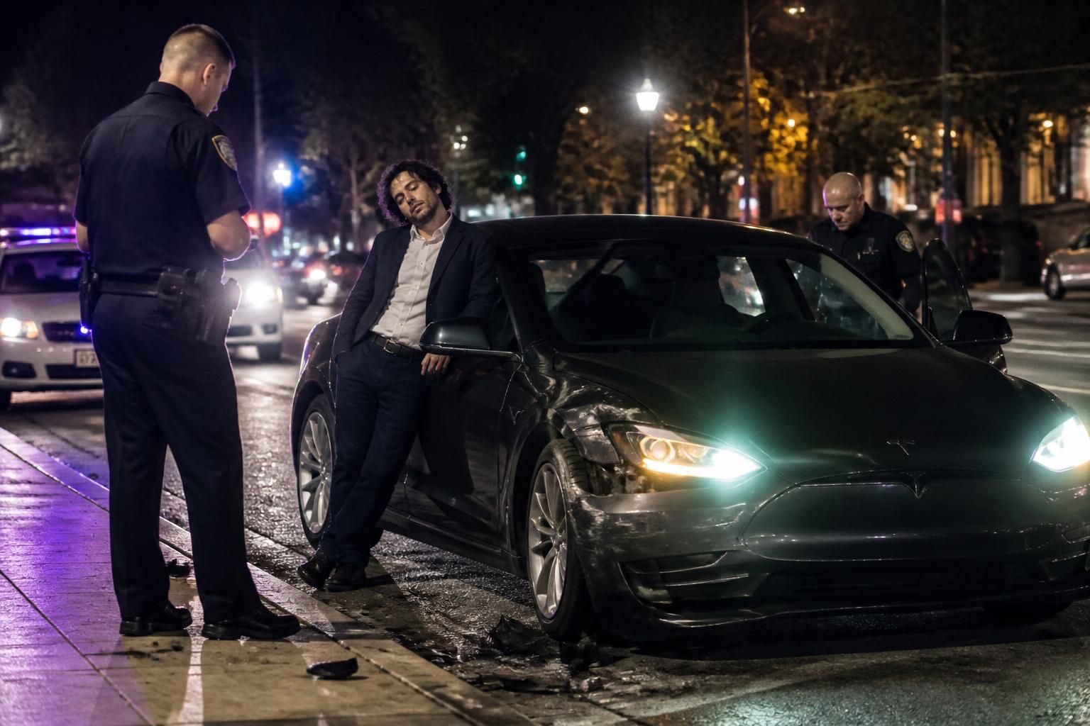 un conducteur de tesla a été contrôlé avec un taux d'alcoolémie triplant la limite légale, trop ivre pour se rappeler de l'accident qu'il a causé.