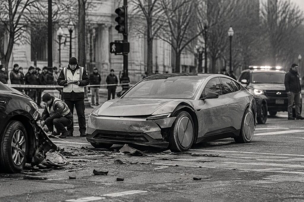 un cybercab tesla est impliqué dans son premier accident alors que la nhtsa poursuit son enquête sur le véhicule autonome.