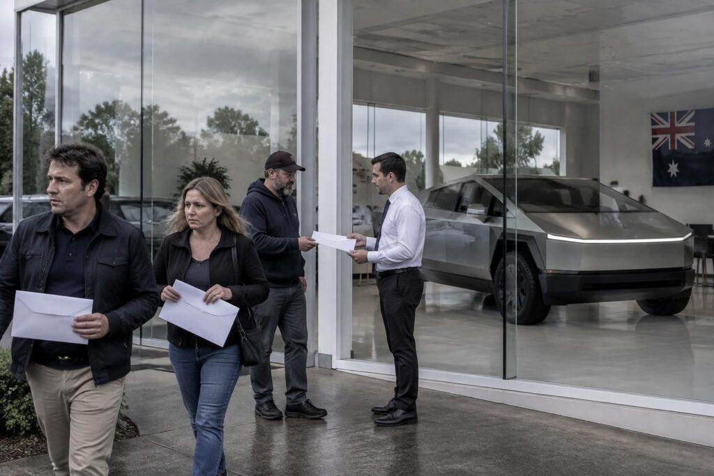 tesla renonce à commercialiser le cybertruck en australie et annonce le remboursement intégral des sommes versées par les clients.